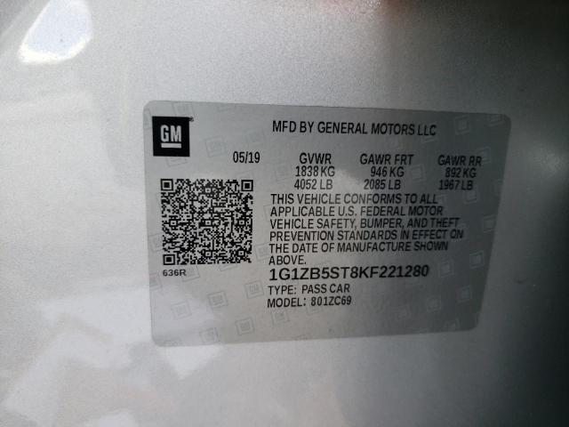1G1ZB5ST8KF221280 - 2019 CHEVROLET MALIBU HYB LS SILVER photo 12