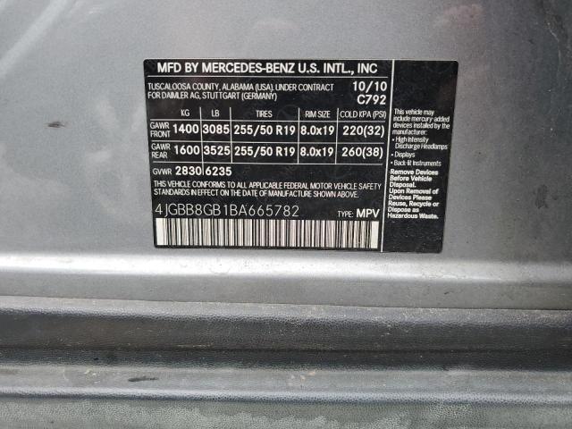 4JGBB8GB1BA665782 - 2011 MERCEDES-BENZ ML 350 4MATIC GRAY photo 13