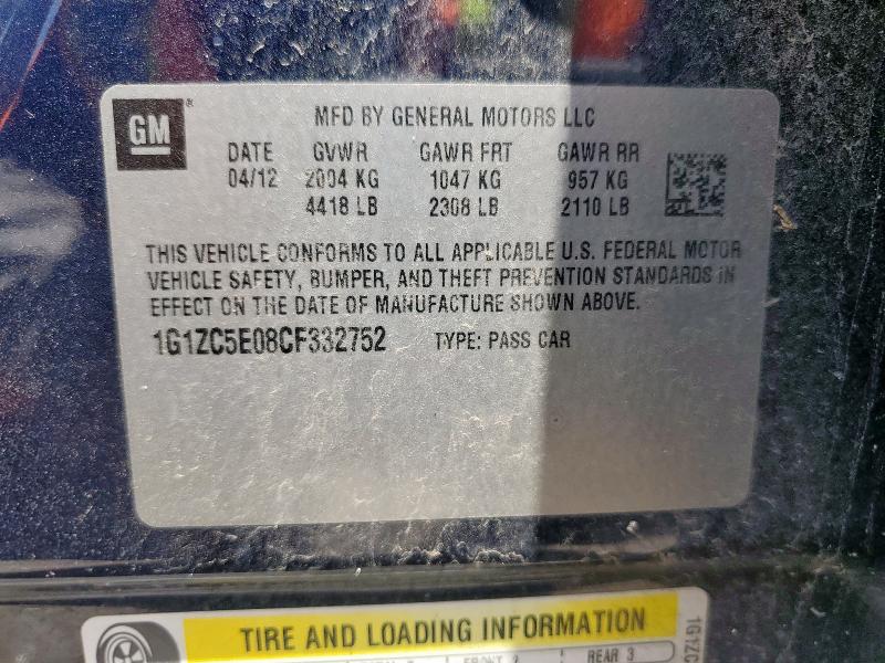 1G1ZC5E08CF332752 - 2012 CHEVROLET MALIBU 1LT BLUE photo 12