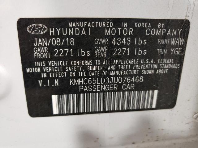 KMHC65LD3JU076468 - 2018 HYUNDAI IONIQ WHITE photo 12