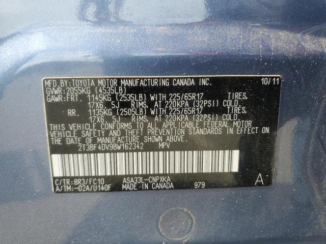 2T3BF4DV9BW162342 - 2011 TOYOTA RAV4 BLUE photo 13