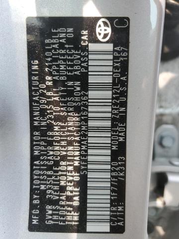 5YFEPMAE2MP167362 - 2021 TOYOTA COROLLA LE SILVER photo 12