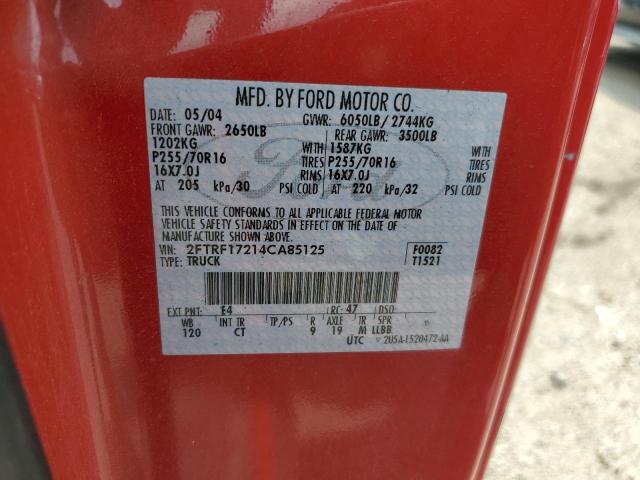 2FTRF17214CA85125 - 2004 FORD F-150 HERI CLASSIC RED photo 12