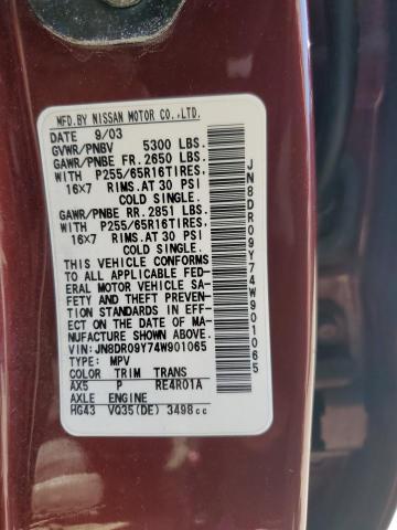 JN8DR09Y74W901065 - 2004 NISSAN PATHFINDER LE 勃艮第红 照片 13
