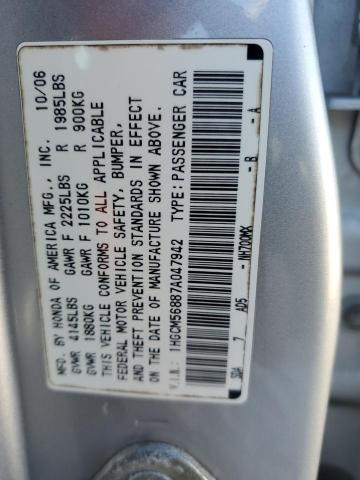 1HGCM56887A047942 - 2007 HONDA ACCORD EX SILVER photo 12