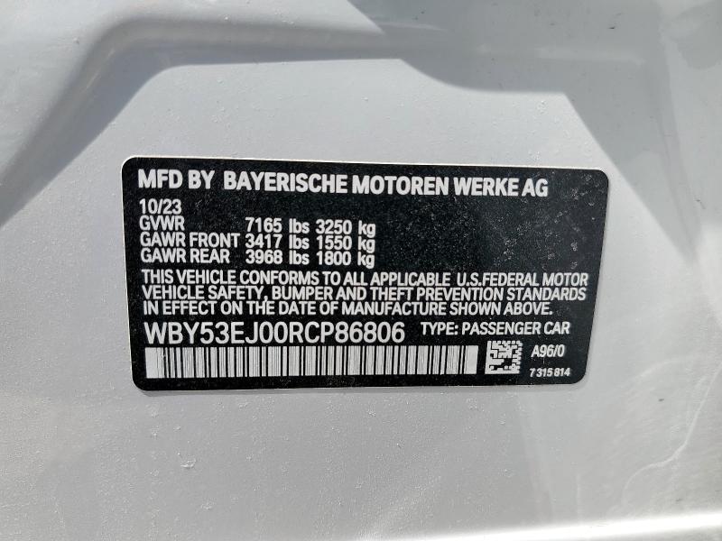 WBY53EJ00RCP86806 - 2024 BMW I7 XDRIVE60 WHITE photo 12