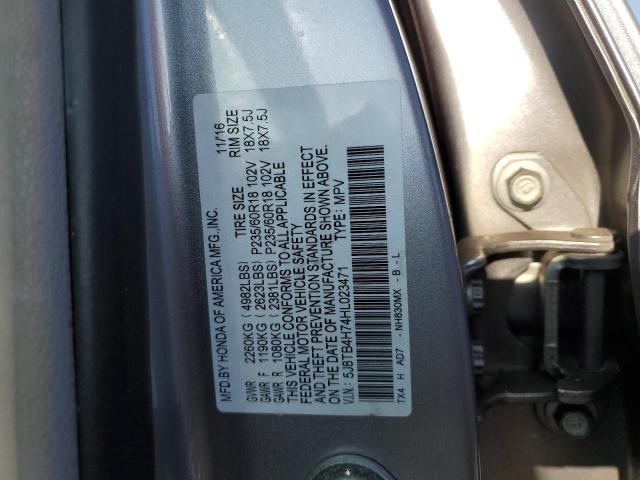 5J8TB4H74HL023471 - 2017 ACURA RDX ADVANCE SILVER photo 10