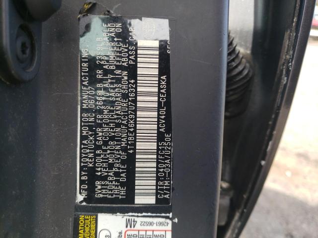 4T1BE46K97U716324 - 2007 TOYOTA CAMRY CE 灰色 照片 12