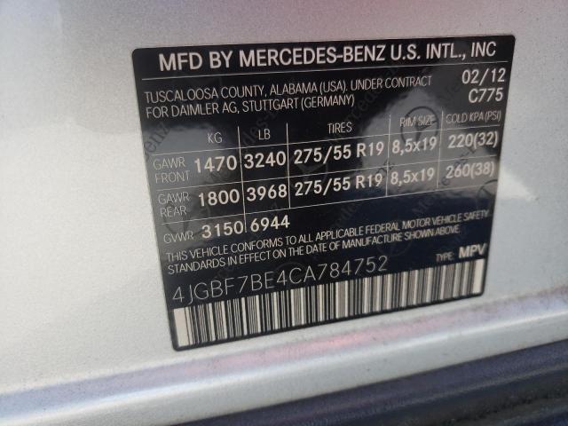 4JGBF7BE4CA784752 - 2012 MERCEDES-BENZ GL 450 4MATIC SILVER photo 13