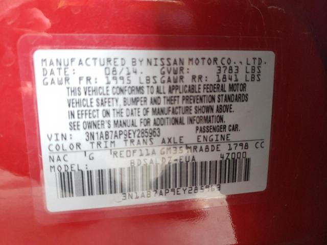 3N1AB7AP9EY285963 - 2014 NISSAN SENTRA SV S RED photo 10