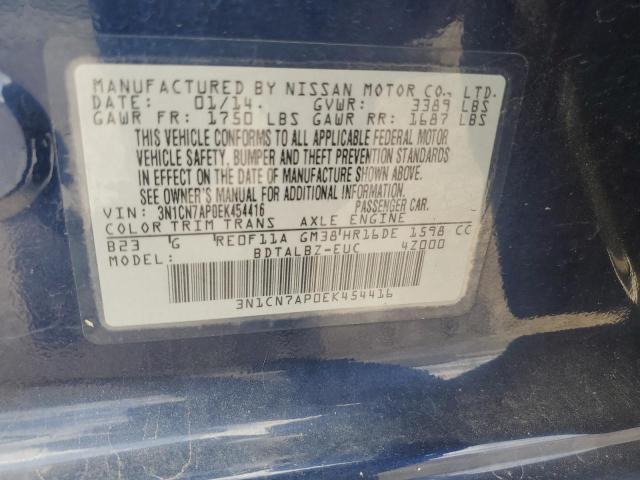 3N1CN7AP0EK454416 - 2014 NISSAN VERSA S BLUE photo 12