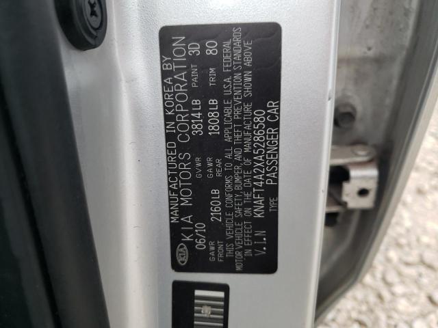 KNAFT4A2XA5286580 - 2010 KIA FORTE LX SILVER photo 12