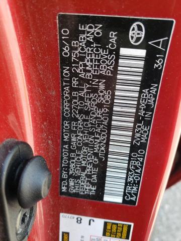 JTDKN3DU7A0191085 - 2010 TOYOTA PRIUS RED photo 12