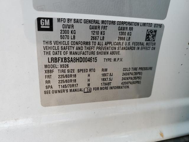 LRBFXBSA8HD004615 - 2017 BUICK ENVISION ESSENCE Սպիտակ լուսանկար 13