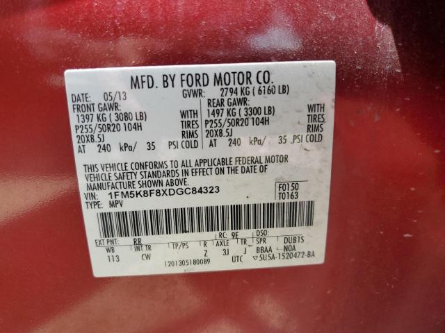 1FM5K8F8XDGC84323 - 2013 FORD EXPLORER LIMITED RED photo 13