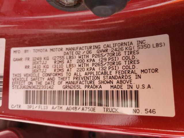 5TEJU62N36Z233142 - 2006 TOYOTA TACOMA DOUBLE CAB PRERUNNER RED photo 12