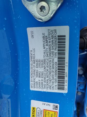 19XFL1H89NE021204 - 2022 HONDA CIVIC SPORT TOURING Көк фото 13