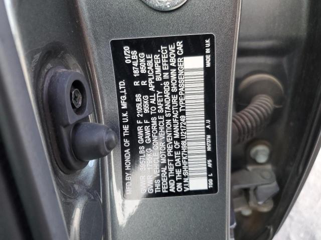 SHHFK7H98LU217249 - 2020 HONDA CIVIC SPORT TOURING GRAY photo 12