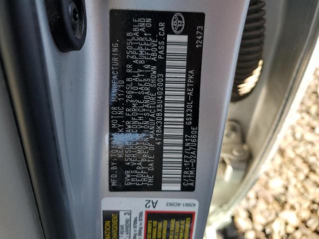 4T1BK3DBXBU402003 - 2011 TOYOTA AVALON BASE SILVER photo 12