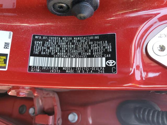 5YFEPMAE2MP264495 - 2021 TOYOTA COROLLA LE RED photo 12