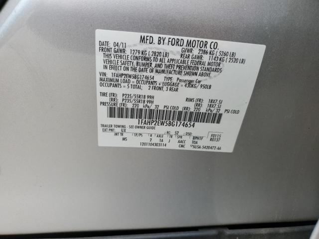 1FAHP2EW5BG174654 - 2011 FORD TAURUS SEL SILVER photo 12