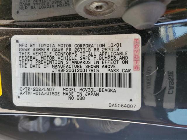 JTHBF30G120017915 - 2002 LEXUS ES 300 BLACK photo 12