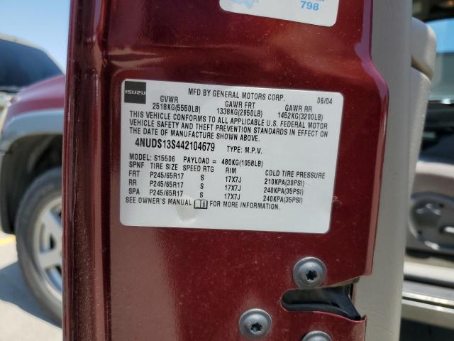 4NUDS13S442104679 - 2004 ISUZU ASCENDER S 红色 照片 12