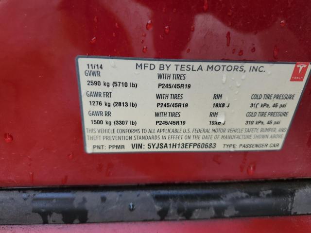 5YJSA1H13EFP60683 - 2014 TESLA MODEL S Червоний фото 12