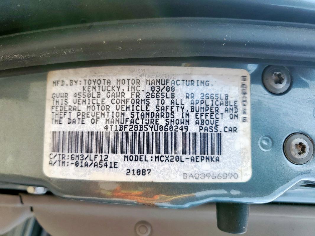 4T1BF28B5YU060249 - 2000 TOYOTA AVALON XL GRAY photo 12