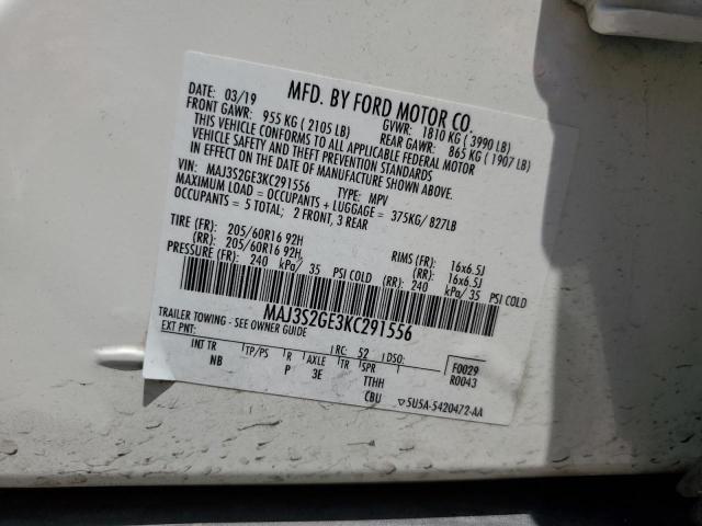 MAJ3S2GE3KC291556 - 2019 FORD ECOSPORT SE 白色 照片 12