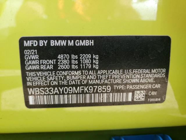 WBS33AY09MFK97859 - 2021 BMW M3 COMPETITION GREEN photo 12