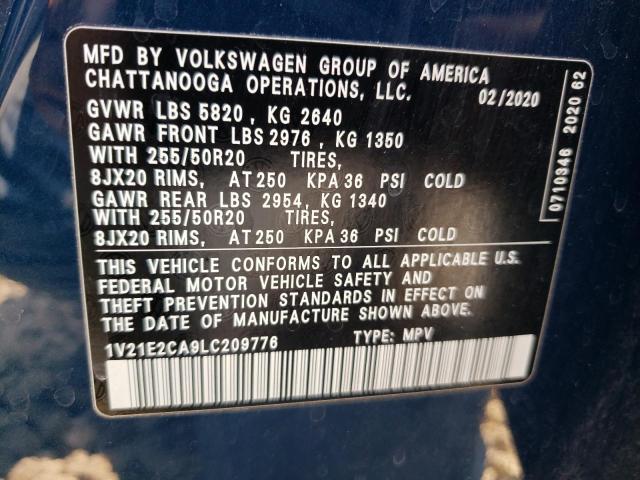 1V21E2CA9LC209776 - 2020 VOLKSWAGEN ATLAS CROS SE Синий фото 12