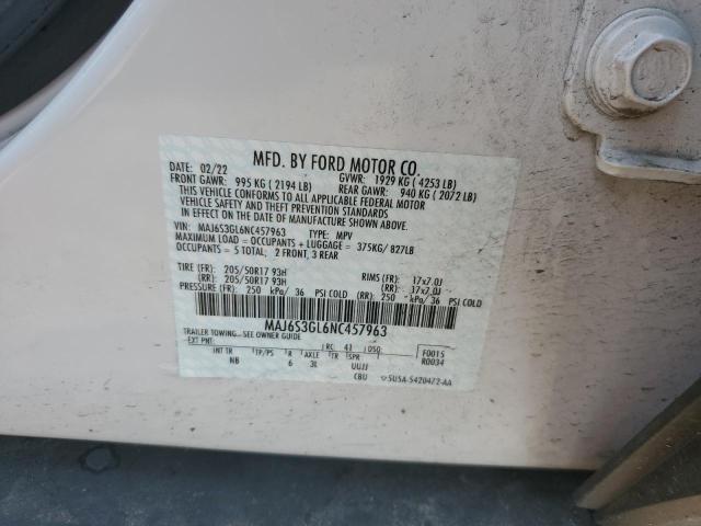 MAJ6S3GL6NC457963 - 2022 FORD ECOSPORT SE WHITE photo 13