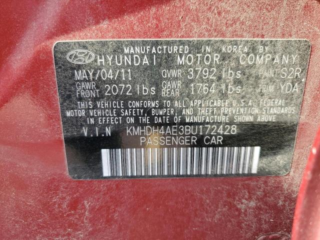 KMHDH4AE3BU172428 - 2011 HYUNDAI ELANTRA GLS RED photo 12