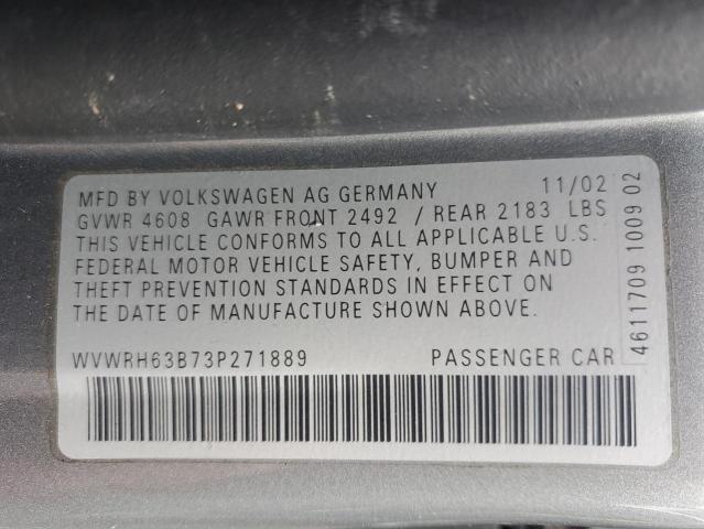 WVWRH63B73P271889 - 2003 VOLKSWAGEN PASSAT GLX Boz foto 13