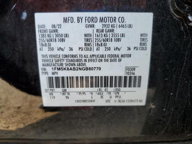 1FM5K8AB2NGB80770 - 2022 FORD EXPLORER POLICE INTERCEPTOR BLACK photo 14