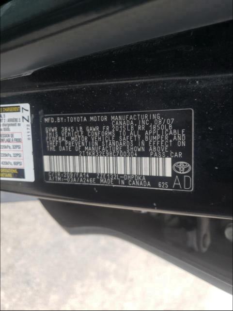 2T1KR32E98C700304 - 2008 TOYOTA COROLLA MA XR BLACK photo 10