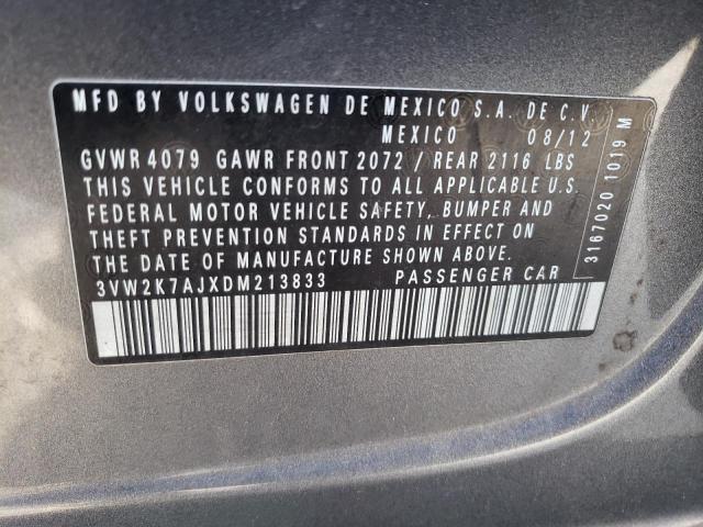 3VW2K7AJXDM213833 - 2013 VOLKSWAGEN JETTA BASE 石墨色 照片 12