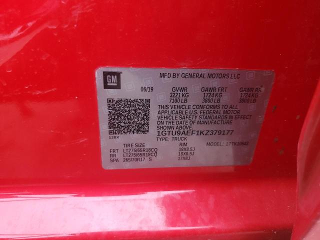 1GTU9AEF1KZ379177 - 2019 GMC SIERRA K1500 RED photo 12