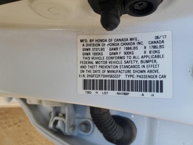 2HGFC2F75HH565337 - 2017 HONDA CIVIC EX WHITE photo 12
