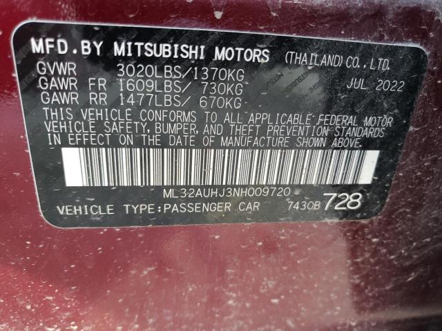 ML32AUHJ3NH009720 - 2022 MITSUBISHI MIRAGE ES MAROON photo 12