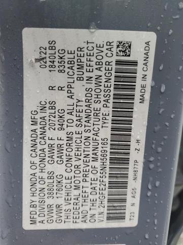 2HGFE2F55NH569165 - 2022 HONDA CIVIC SPORT 灰色 照片 12