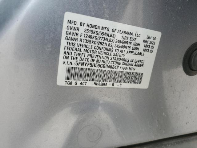 5FNYF5H59GB046842 - 2016 HONDA PILOT EXL SILVER photo 14