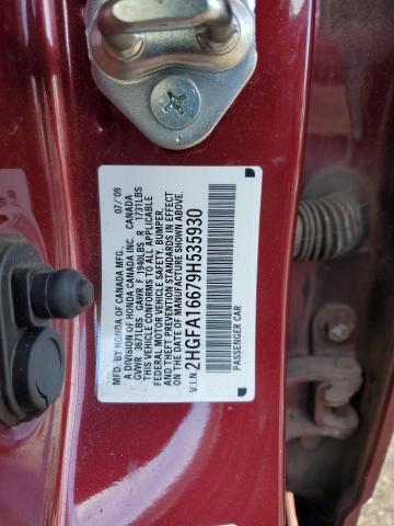 2HGFA16679H535930 - 2009 HONDA CIVIC LX-S ბურგუნდია ფოტო 12