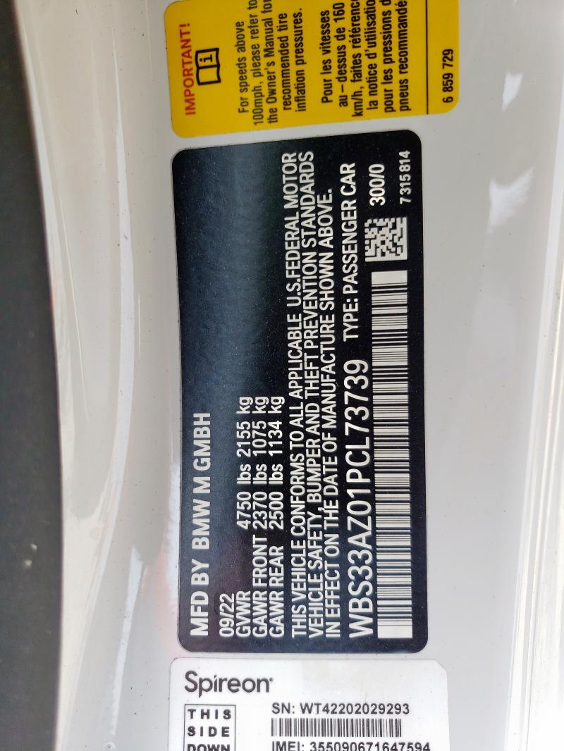 WBS33AZ01PCL73739 - 2023 BMW M4 COMPETITION WHITE photo 13