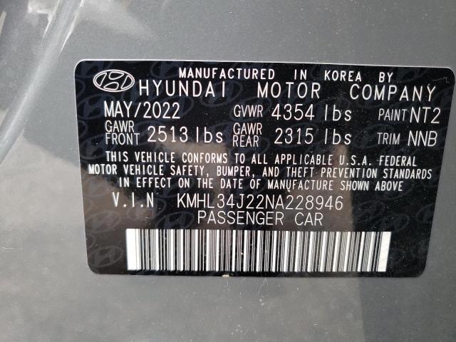 KMHL34J22NA228946 - 2022 HYUNDAI SONATA LIMITED CHARCOAL photo 13