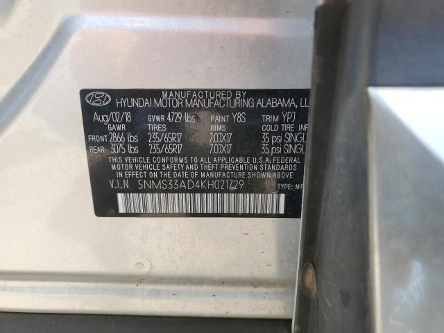 5NMS33AD4KH021729 - 2019 HYUNDAI SANTA FE SEL Plata foto 13