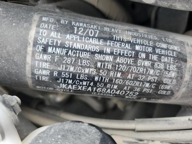 JKAEXEA168A040752 - 2008 KAWASAKI EX650 A Qara foto 9