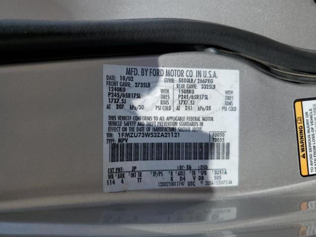 1FMZU73W53ZA21121 - 2003 FORD EXPLORER XLT SILVER photo 13