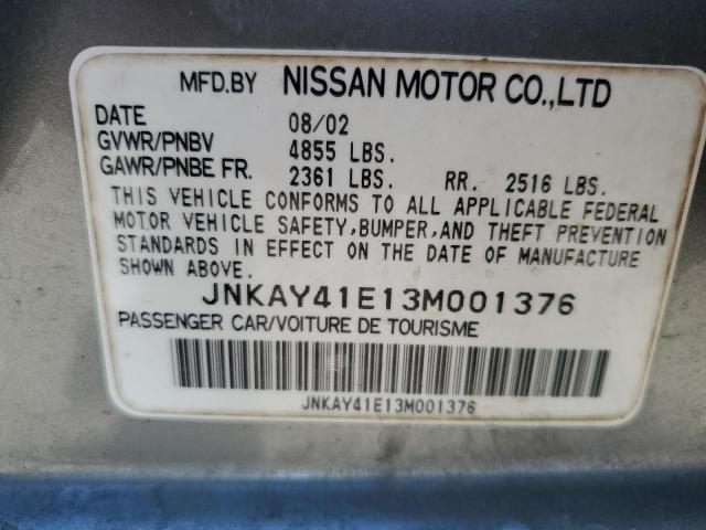 JNKAY41E13M001376 - 2003 INFINITI M45 SILVER photo 13